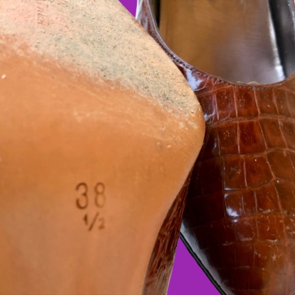 Mr. Jay Vintage 80's Italian Brown Croc Print Leather Pump Pointed Toe - Picture 12 of 16